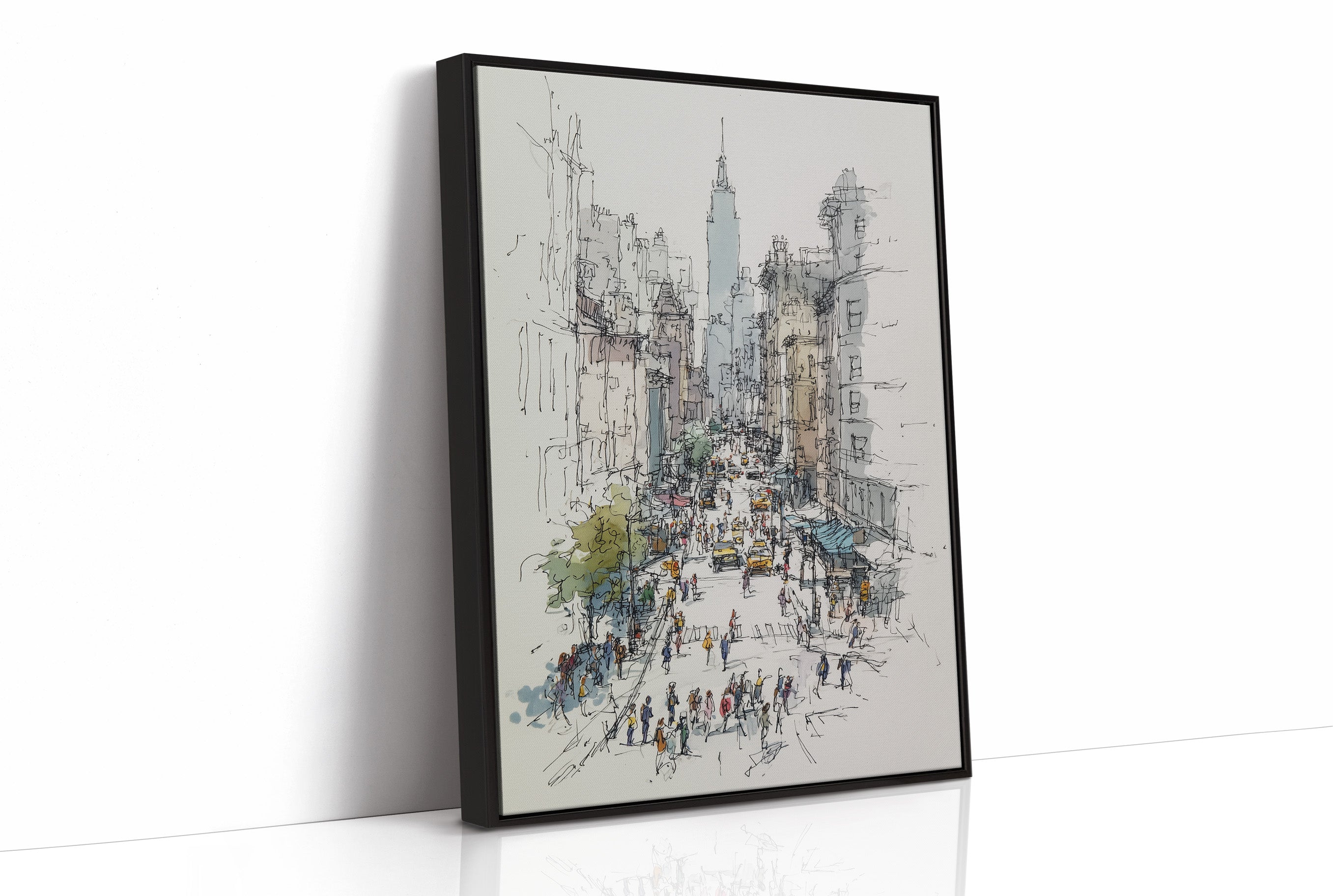 Metropolitan Pulse: Ink and Watercolor Cityscape