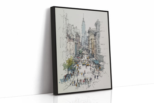 Metropolitan Pulse: Ink and Watercolor Cityscape