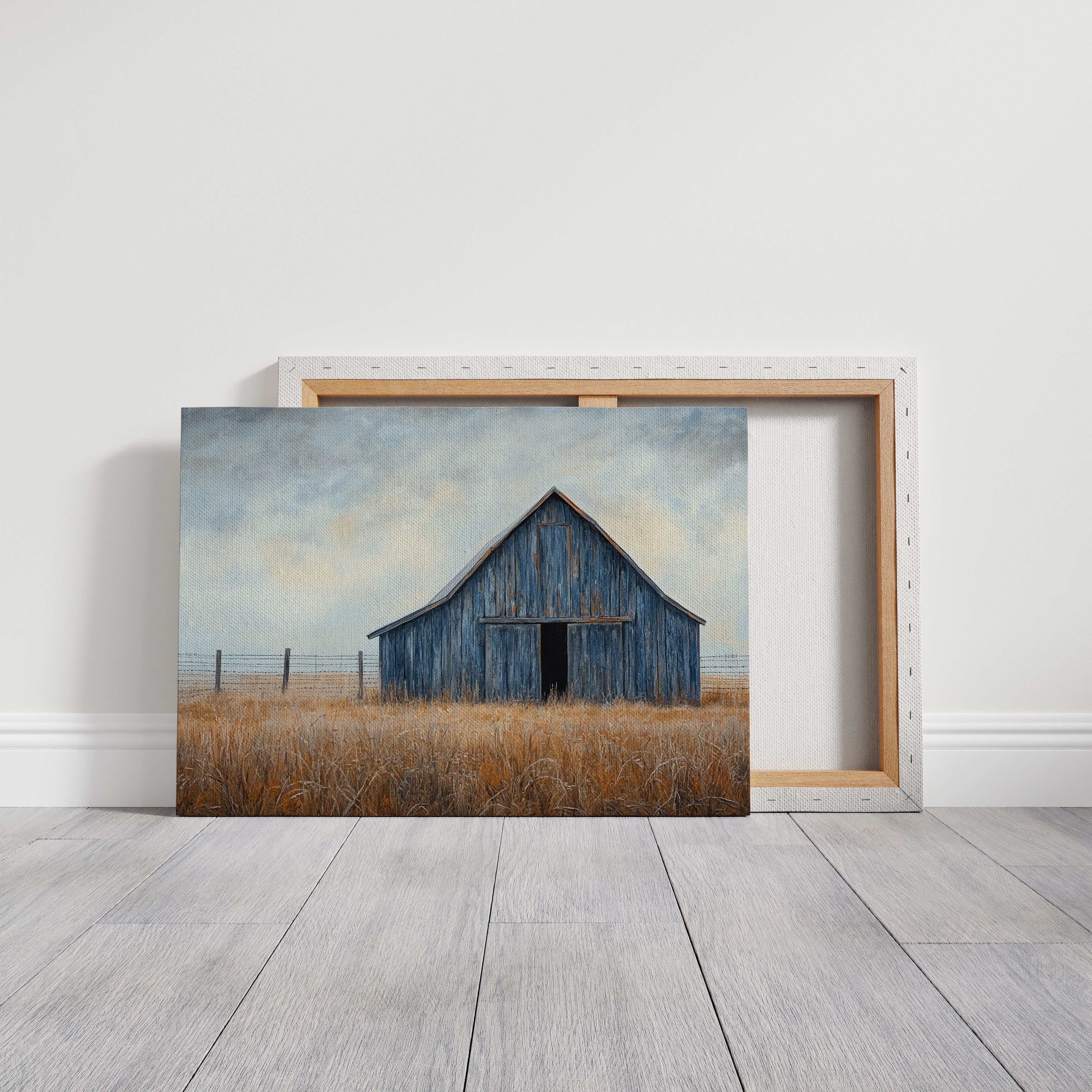 Blue Barn Stands Among Golden Fields