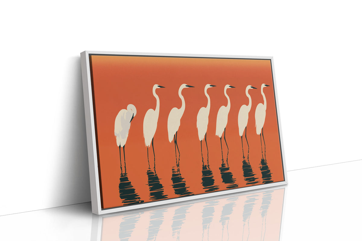 Egrets Wading Burnt Sunset