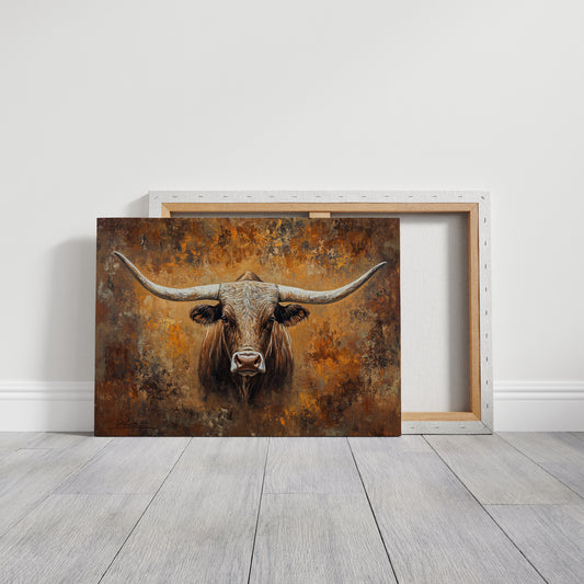 Longhorn's Gaze Through Autumn Fire