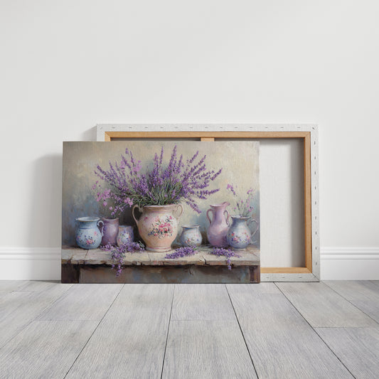 Lavender Spills Across Vintage Vessels