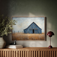 Blue Barn Stands Among Golden Fields