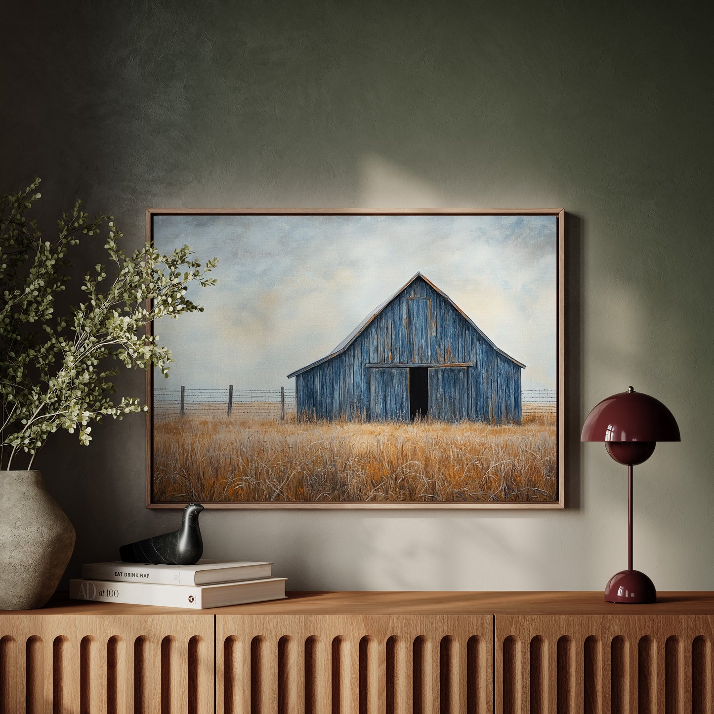 Blue Barn Stands Among Golden Fields