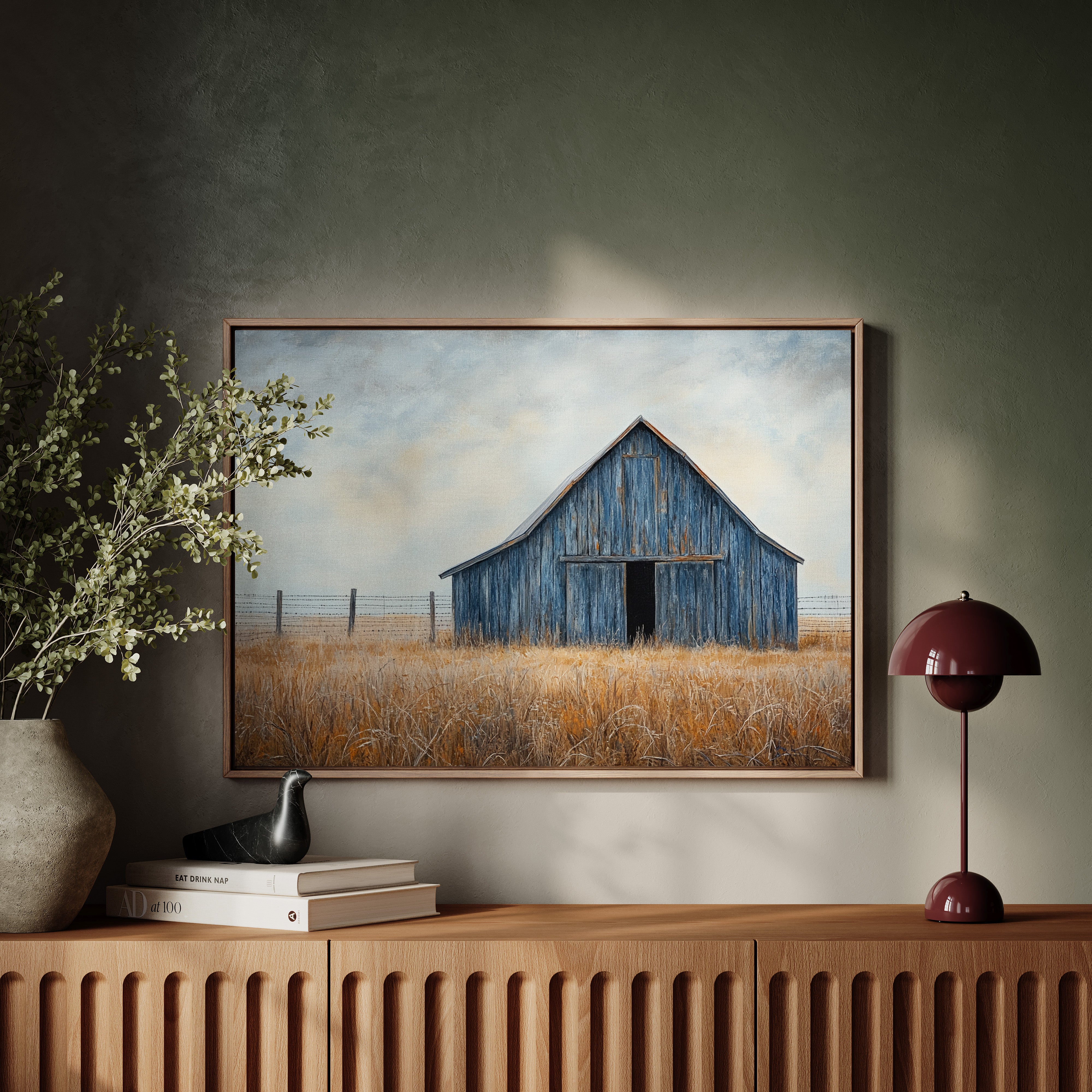 Blue Barn Stands Among Golden Fields