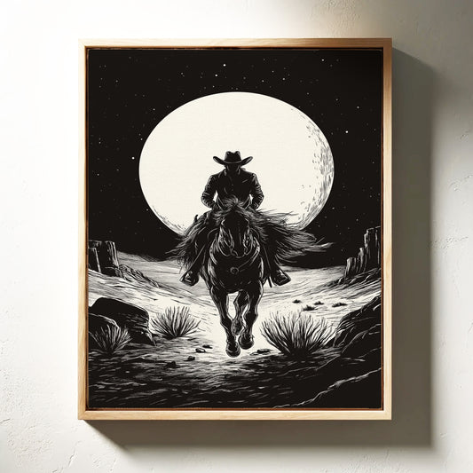 Lone Rider Under a Full Moon