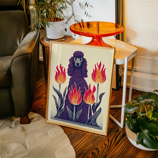 Poodle Amidst Fiery Blooms