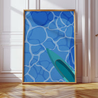Surfboard Glides Through Crystal Waters