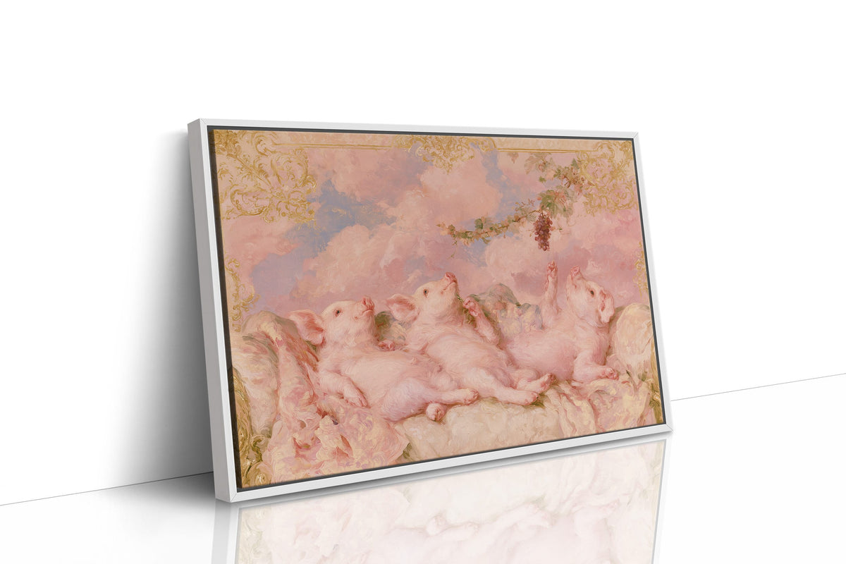 Piglet Cherubs Reaching for Grapes