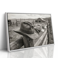 Row of Hats on the Ranch Fence
