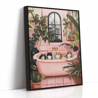 Cat Spa Day – Funny Cat Wall Art, Pink Bathtub Aesthetic, Cozy Home Decor
