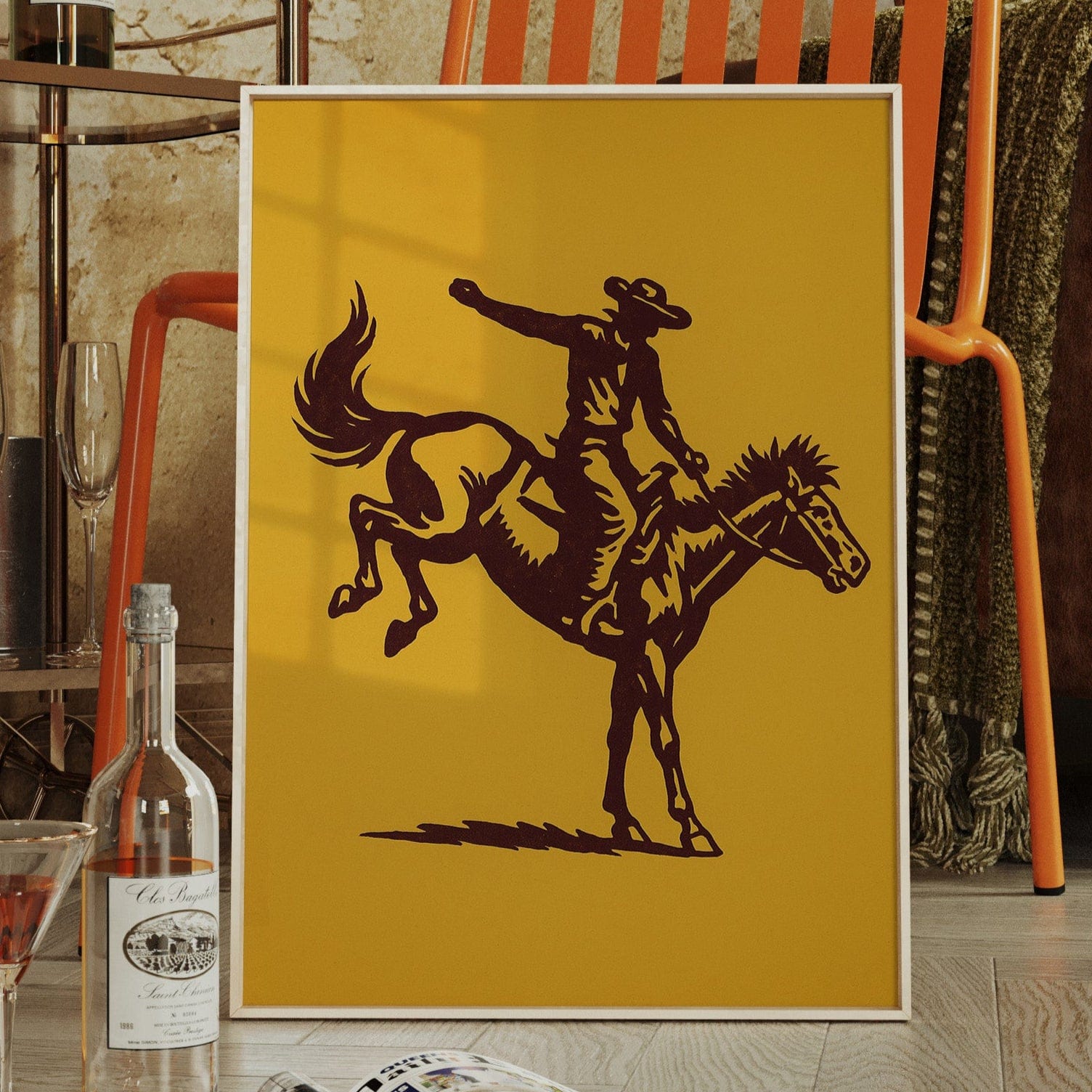 Vintage Rodeo Cowboy Silhouette Print