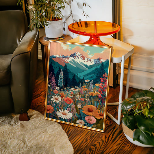 Floral Tapestry Beneath Mountain Peaks