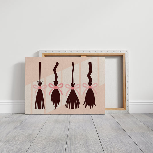 Brooms Tied With Pink Ribbons