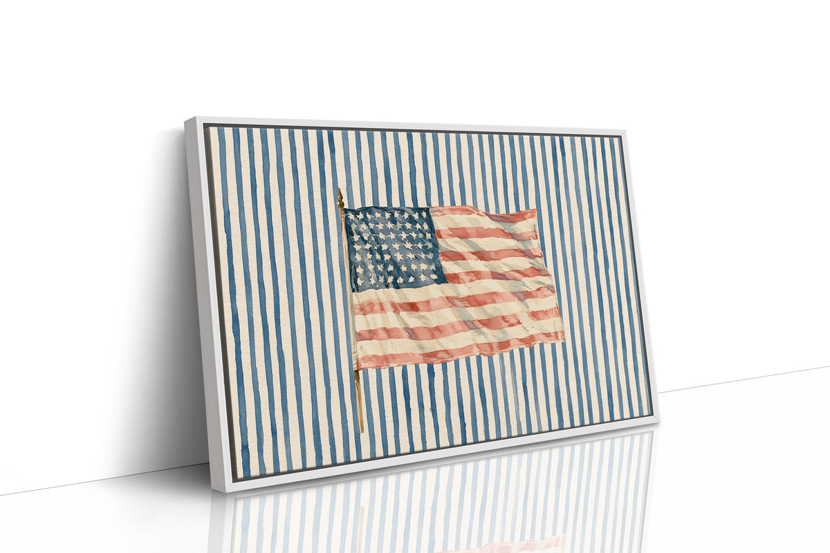 Watercolor Flag on Ticking Stripes