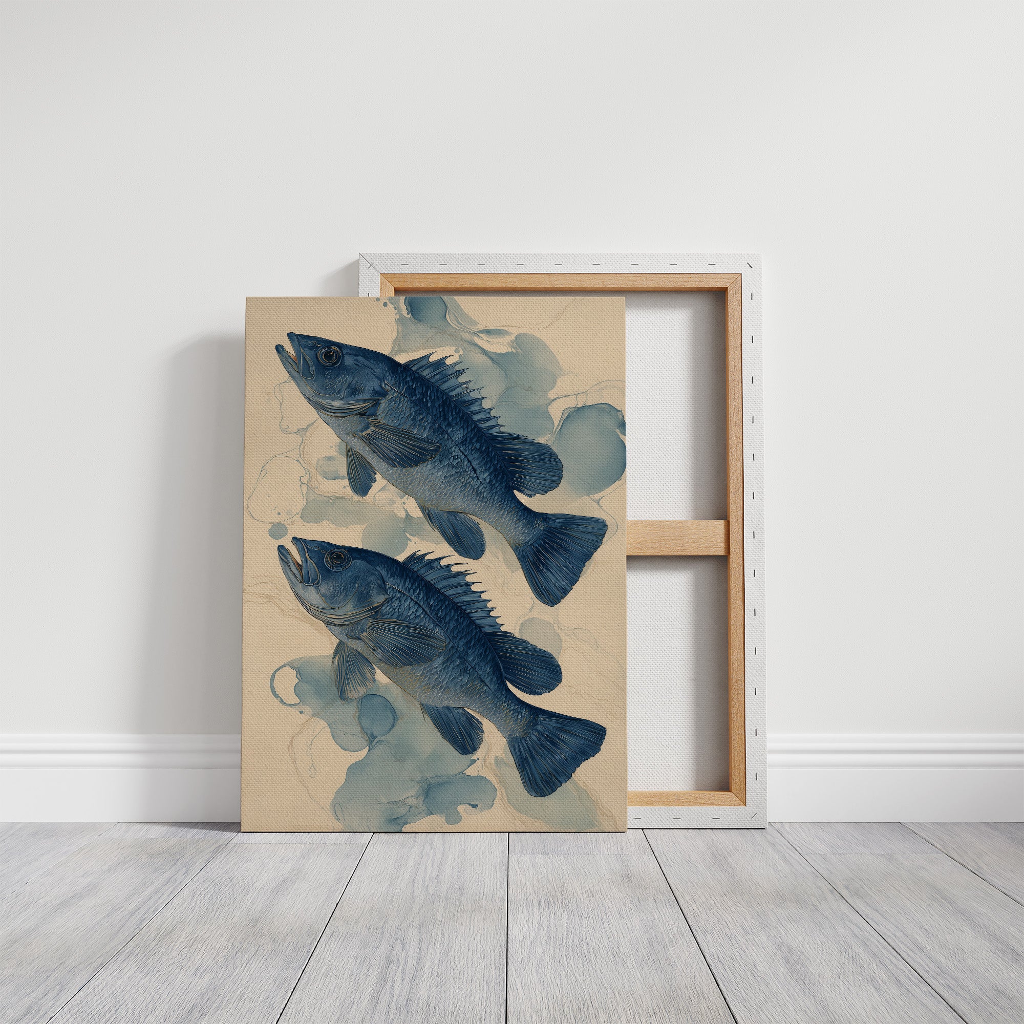 Indigo Swimmers Through Watercolor Currents