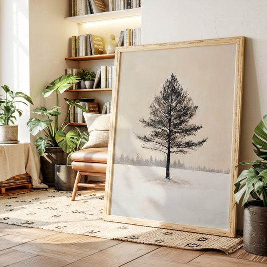 Solitary Pine Winter Canvas - Minimalist Nature Art - Gallery Canvas image 5