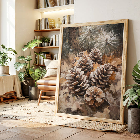 Winter Pinecone Forest Art Print - Rustic Nature Decor - Gallery Canvas image 2