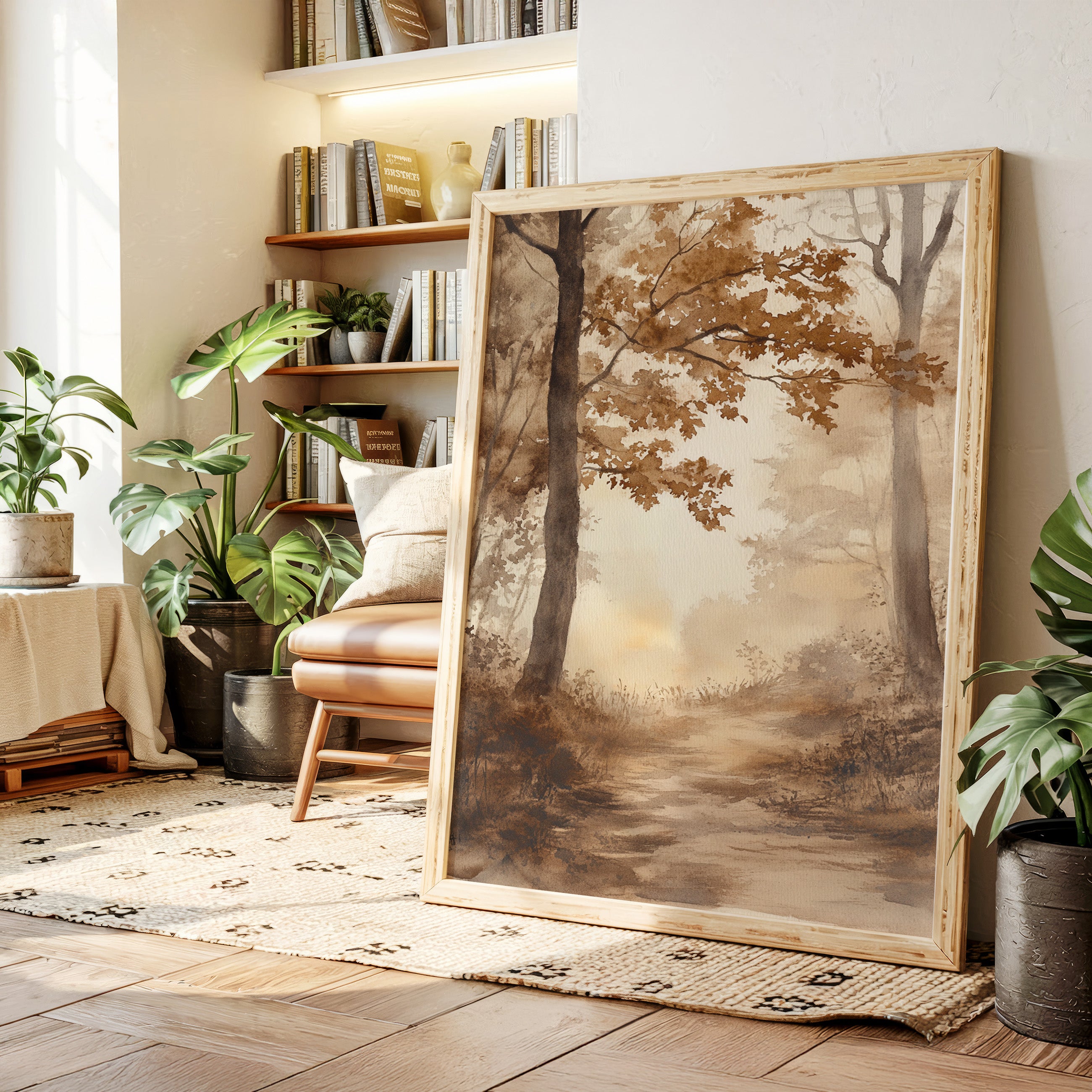 Serene Autumn Forest Pathway - Watercolor Landscape Art - Gallery Canvas image 8