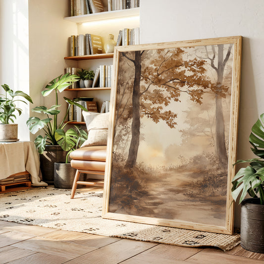 Serene Autumn Forest Pathway - Watercolor Landscape Art - Gallery Canvas image 8