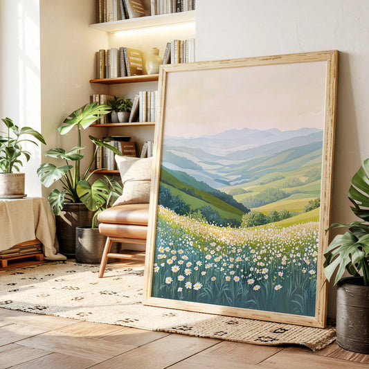 Tranquil Meadow Landscape Art Print - Pastel Scenic Decor - Gallery Canvas image 7