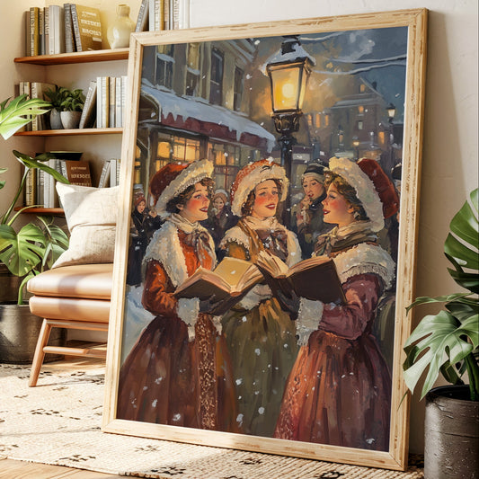 Vintage Carolers Christmas Print - Festive Holiday Art - Gallery Canvas image 1