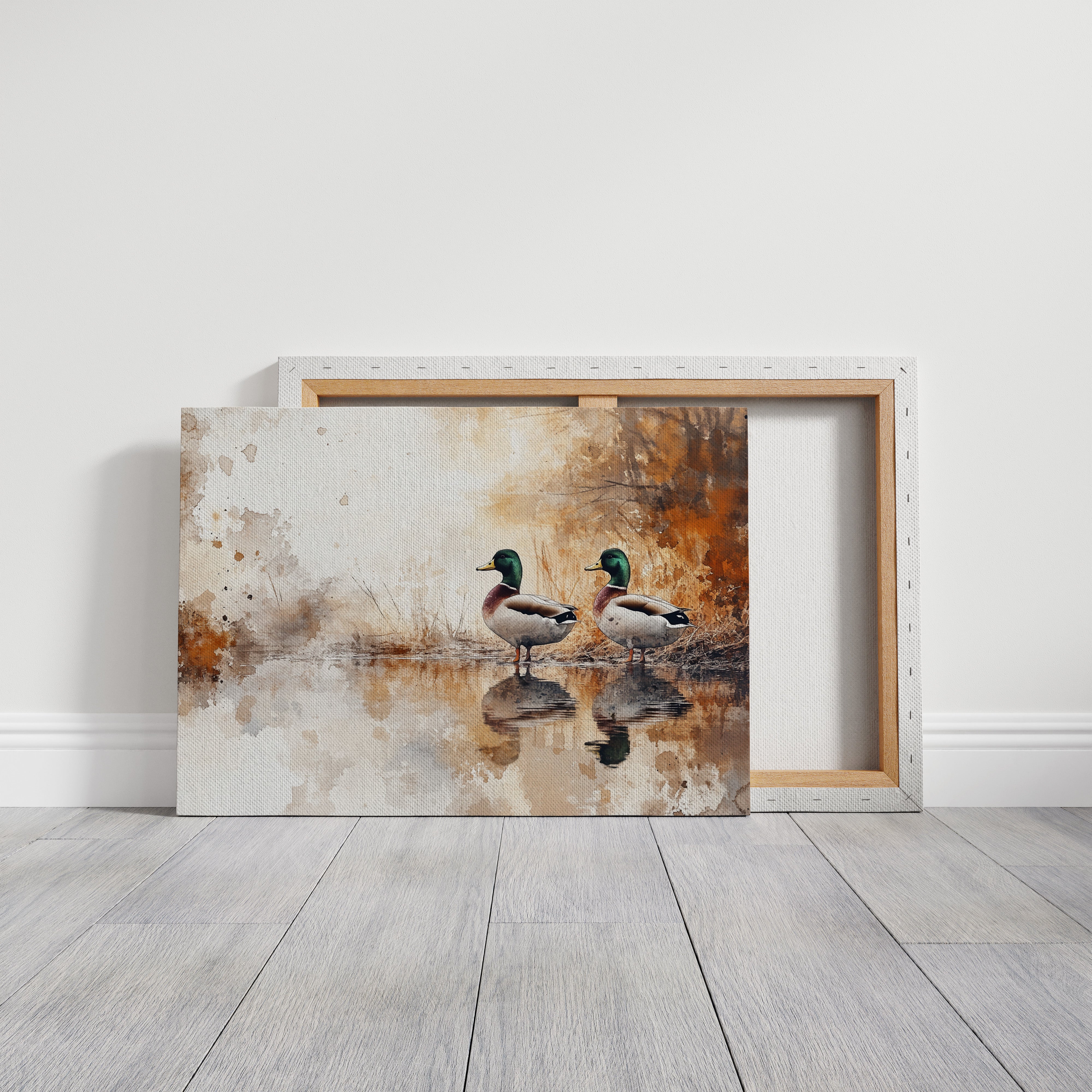 Autumn Pond Mirrors Twin Mallards