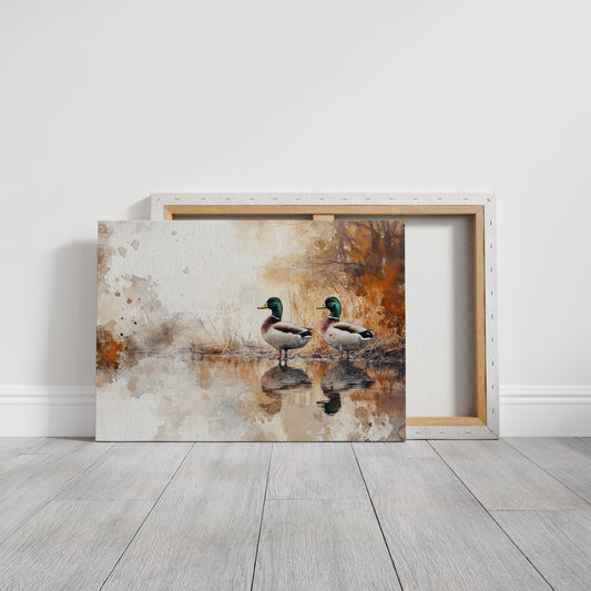 Autumn Pond Mirrors Twin Mallards