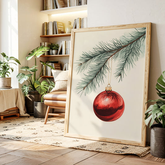 Festive Red Ornament Watercolor Print - Holiday Wall Art - Gallery Canvas image 9