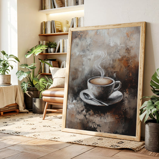 Steaming Coffee Cup Canvas Art - Rustic Kitchen Decor - Gallery Canvas image 7