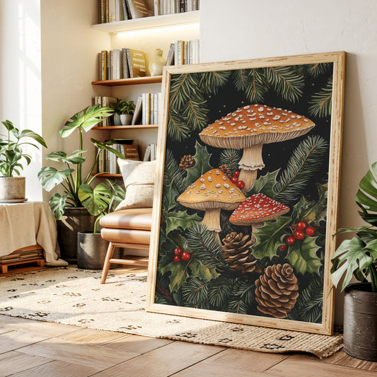 Enchanted Mushroom Forest Print - Woodland Holiday Decor - Gallery Canvas image 9