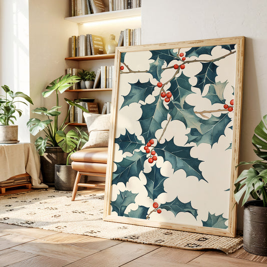 Festive Holly Berry Print - Botanical Holiday Decor - Gallery Canvas image 12