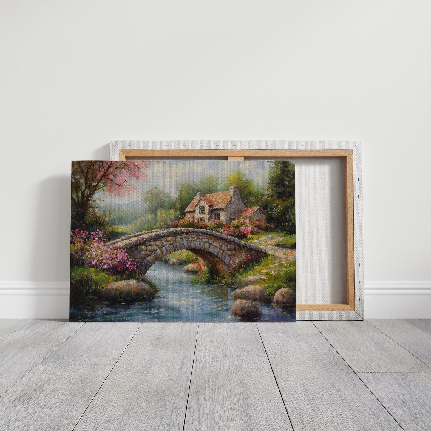 Roses Bloom By Ancient Stone Bridge