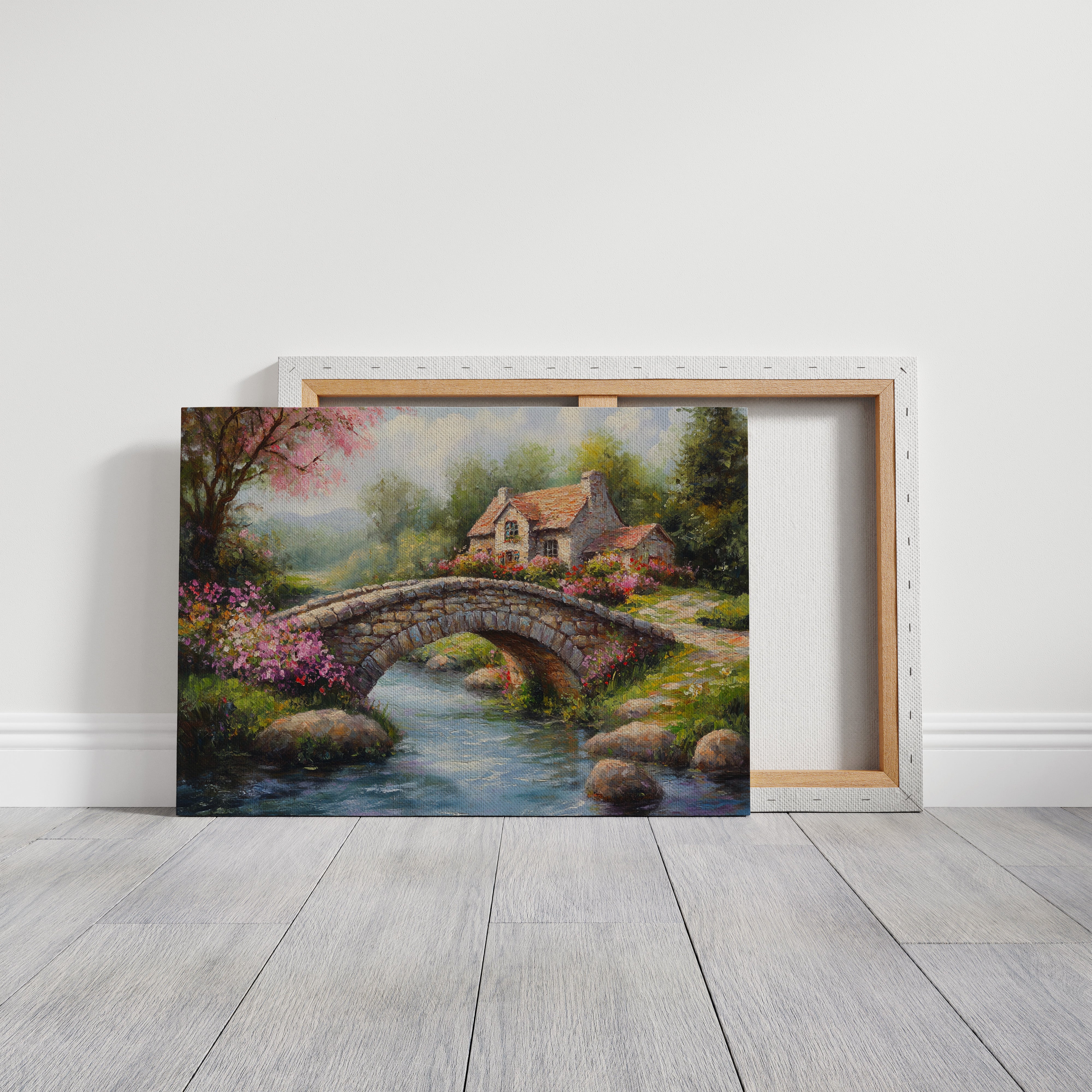 Roses Bloom By Ancient Stone Bridge