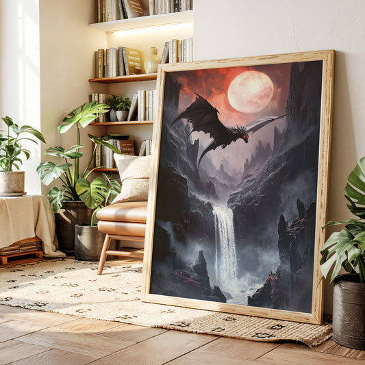 Dragon Over Moonlit Canyon - Fantasy Wall Art - Gallery Canvas image 15