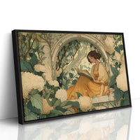 Reading Among Hydrangea Blooms