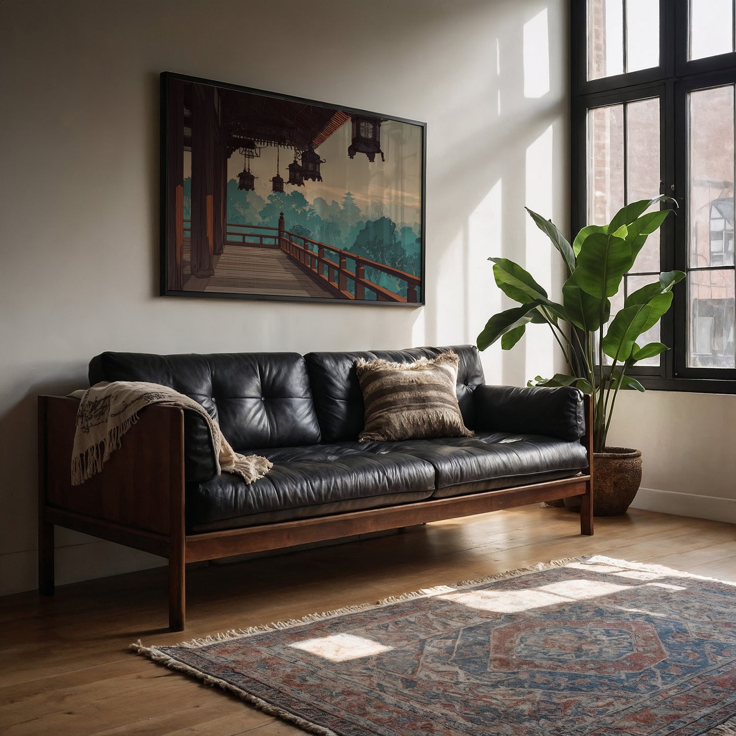 Temple Lanterns Guide Misty Dawn