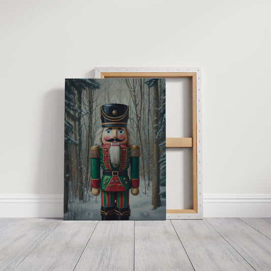 Nutcracker Stands Watch In Winter Woods
