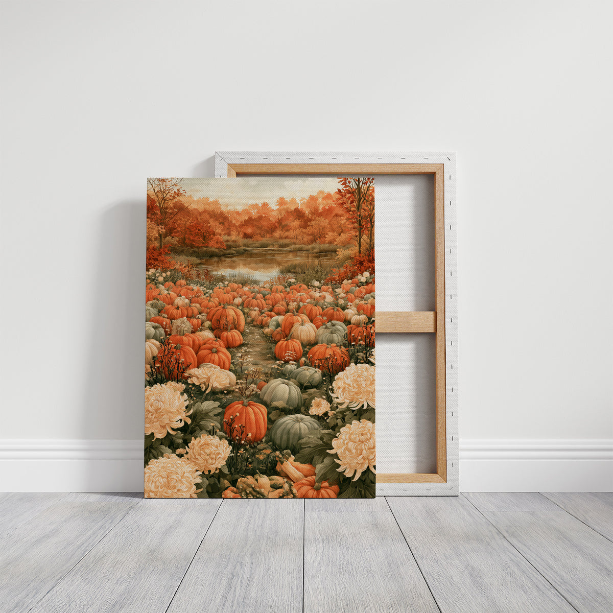 Mums The Word In The Pumpkin Patch, gallery wrapped canvas print shown front on