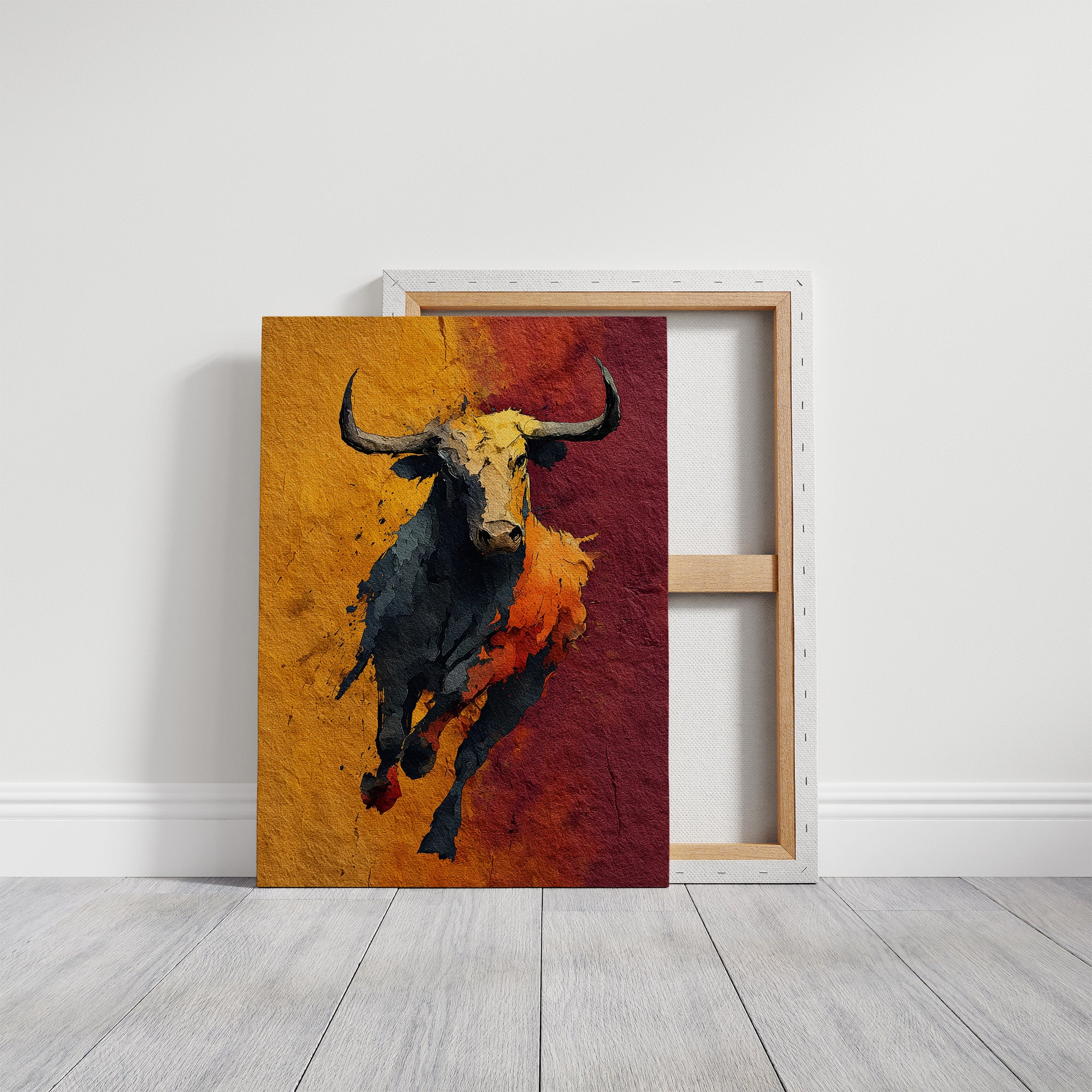 Longhorn Charging, Gold and Wine