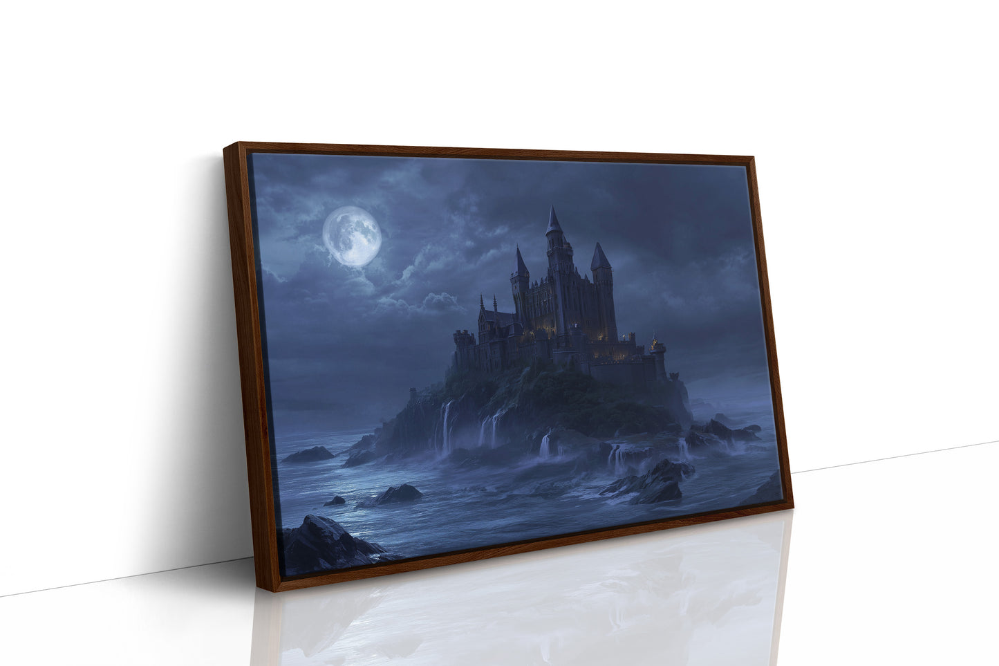 Moonlit Fortress Above Stormy Seas