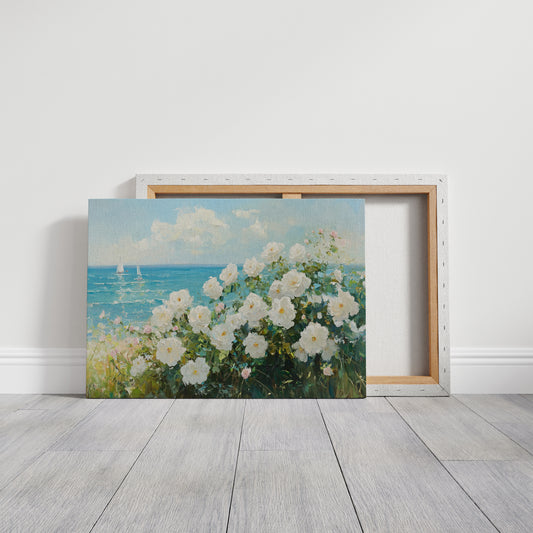 Coastal Roses Dance With Sailboats
