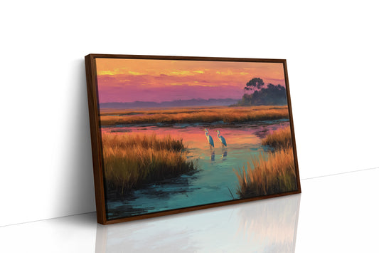 Herons at Marsh Sunset