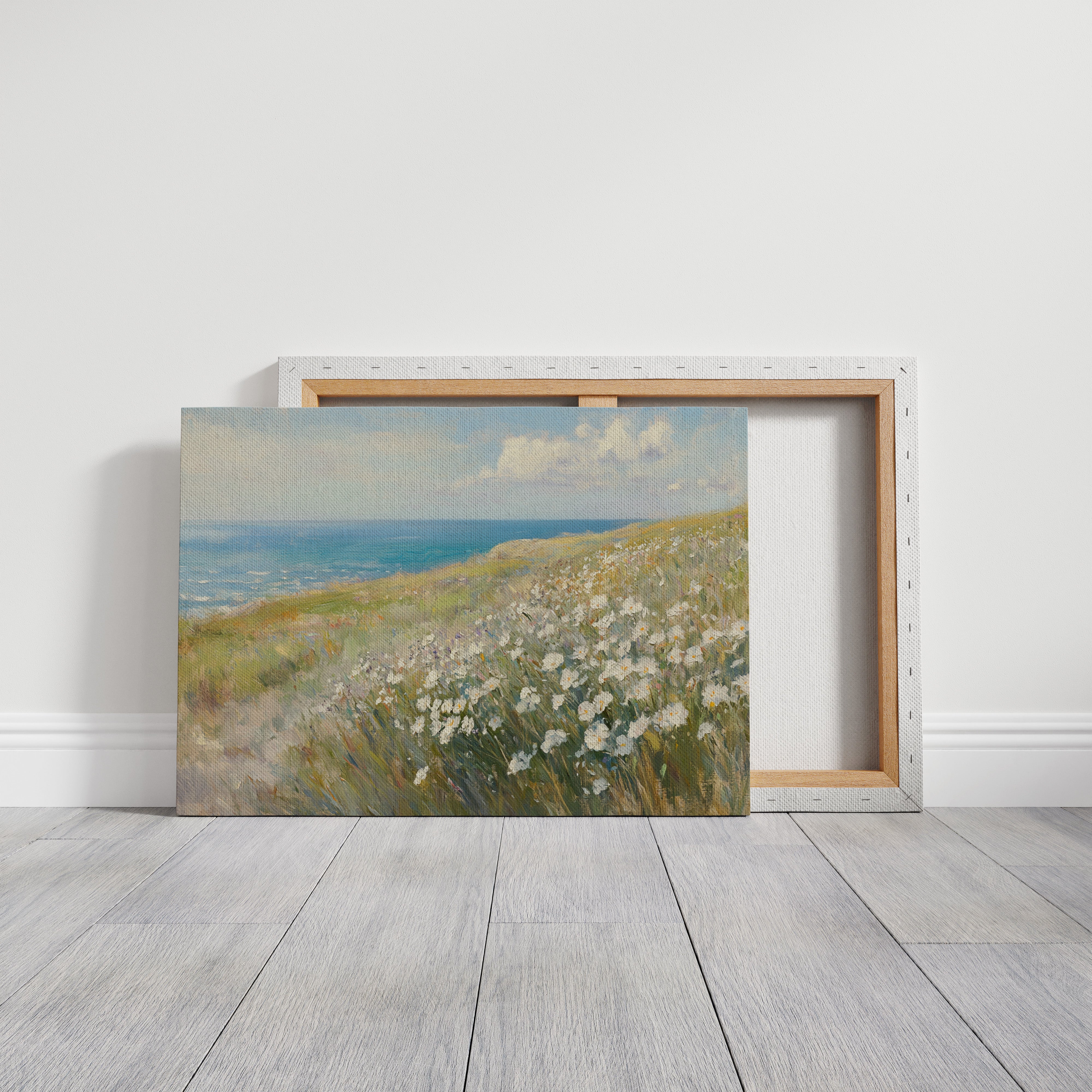 Coastal Daisies Dance Above Azure Waves