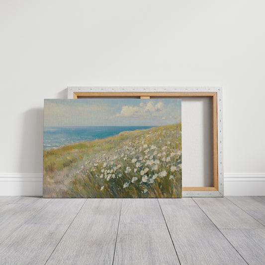 Coastal Daisies Dance Above Azure Waves