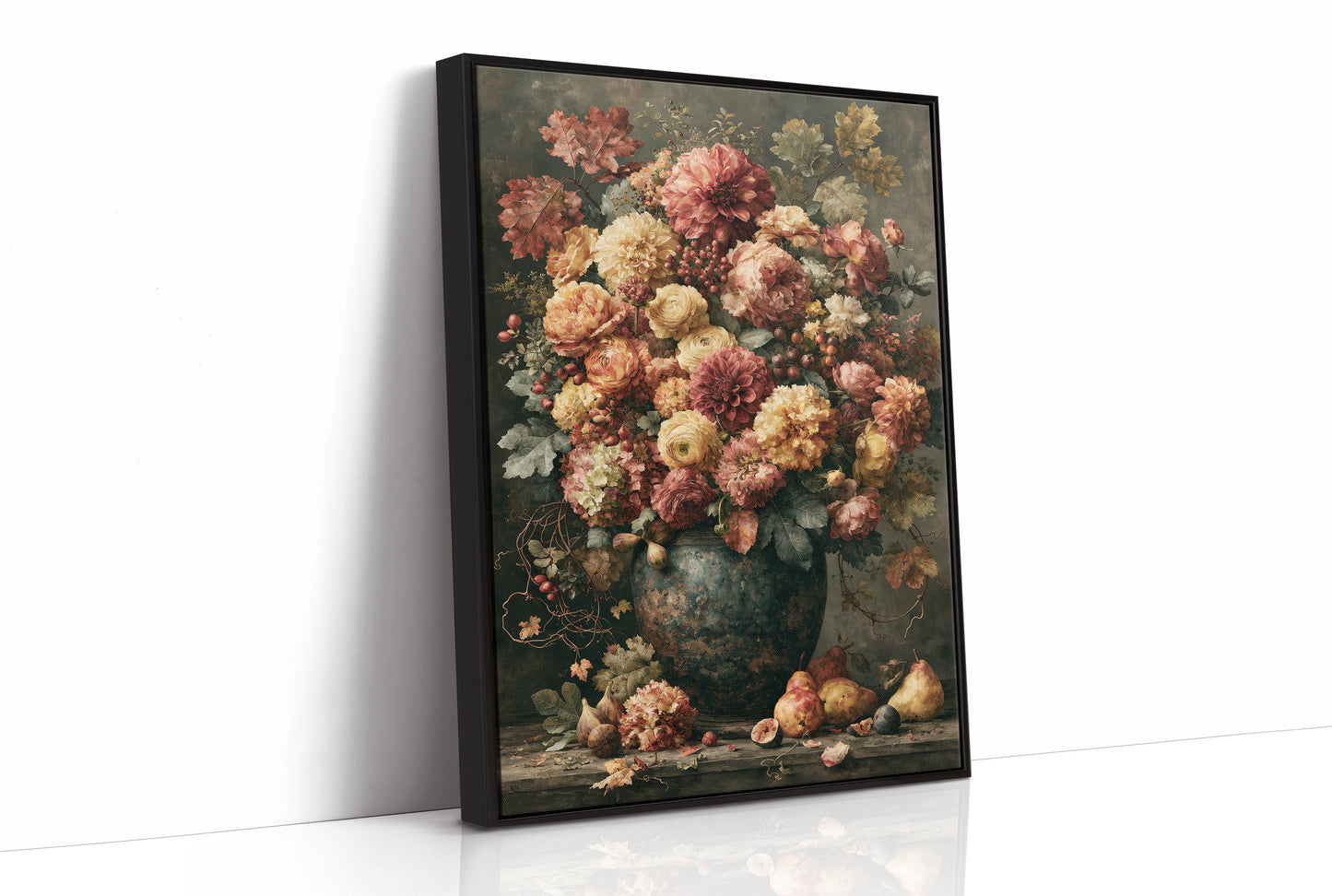 Ripened Figs and Roses: A Verdigris Urn Still Life