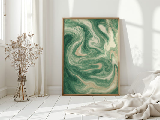 Emerald Waves: Abstract Fluid Art Print