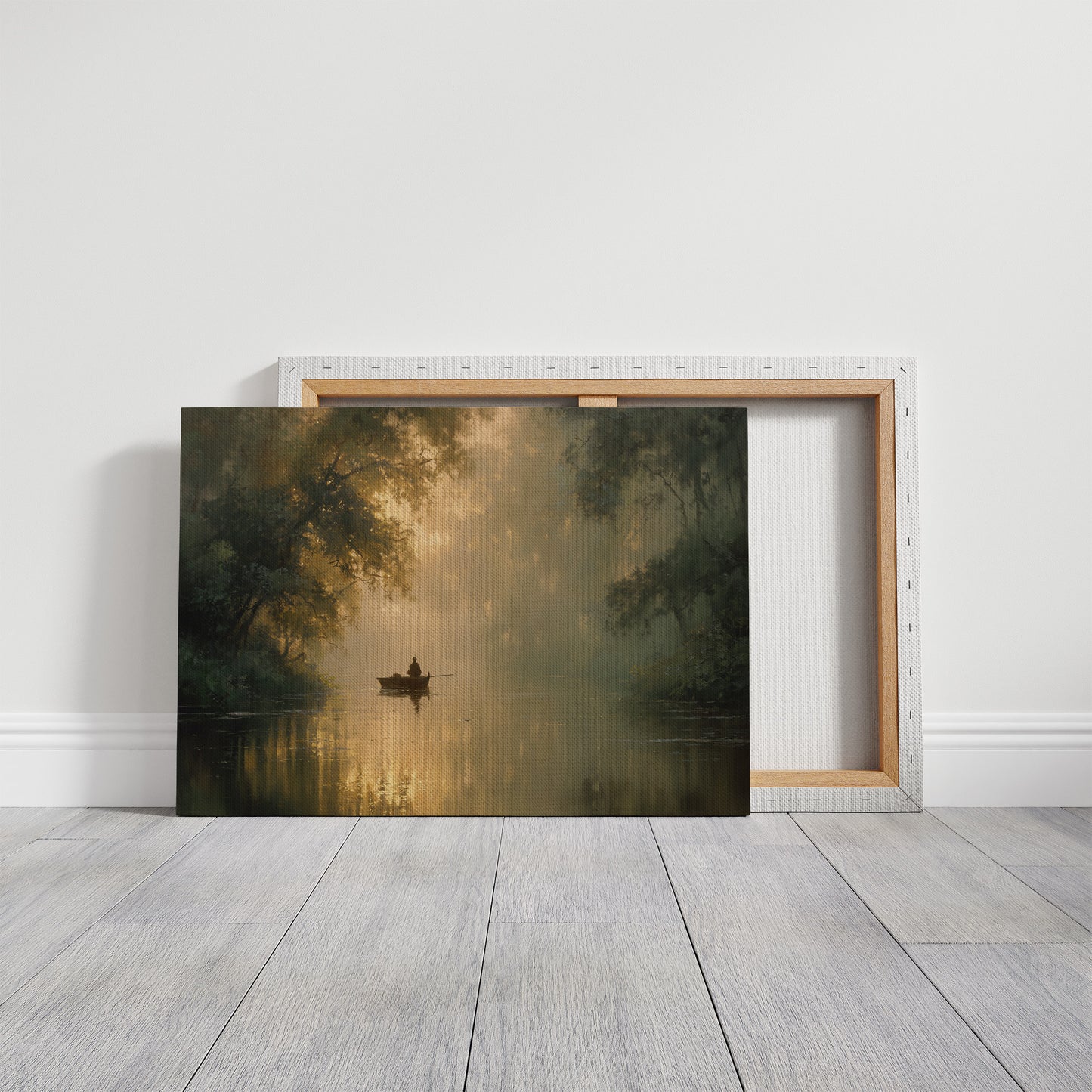 Solitary Boatman Crosses Golden Mist