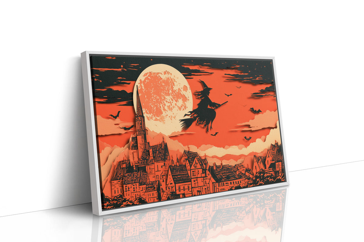 Witch Flies Over Gothic Village