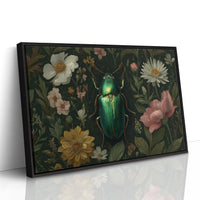 Emerald Beetle Among Garden Blooms